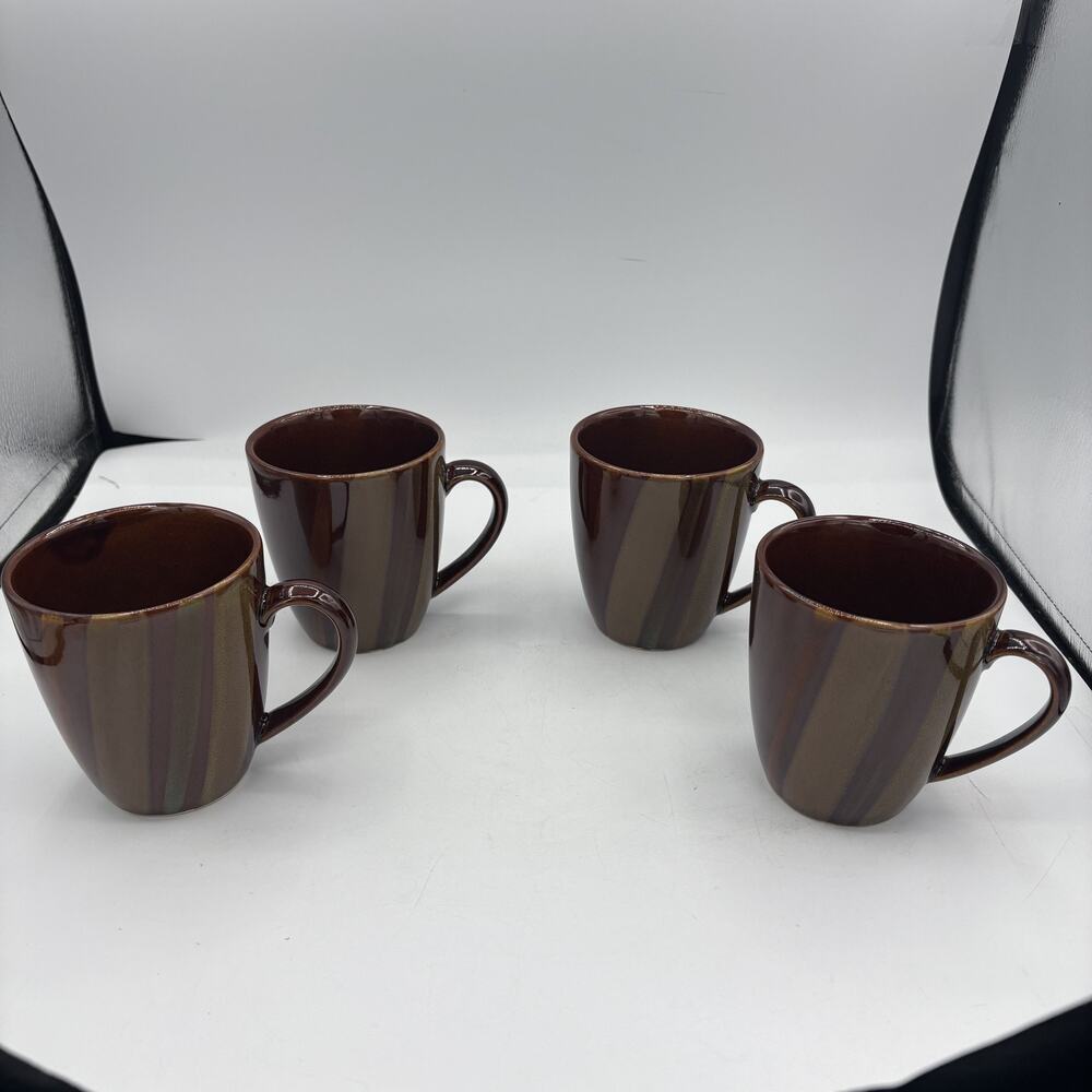 Sango Avanti Brown‎ 4722 Coffee Mugs Set of 4 Swirl Stripe 4"Cups